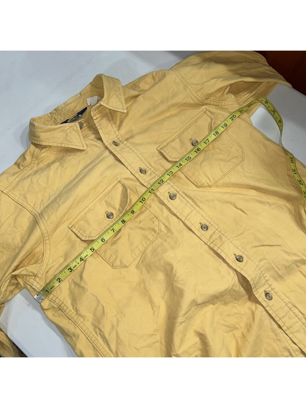 Woolrick Mens Shirt Yellow Button Down Long Sleeves 2 Pockets Vintage